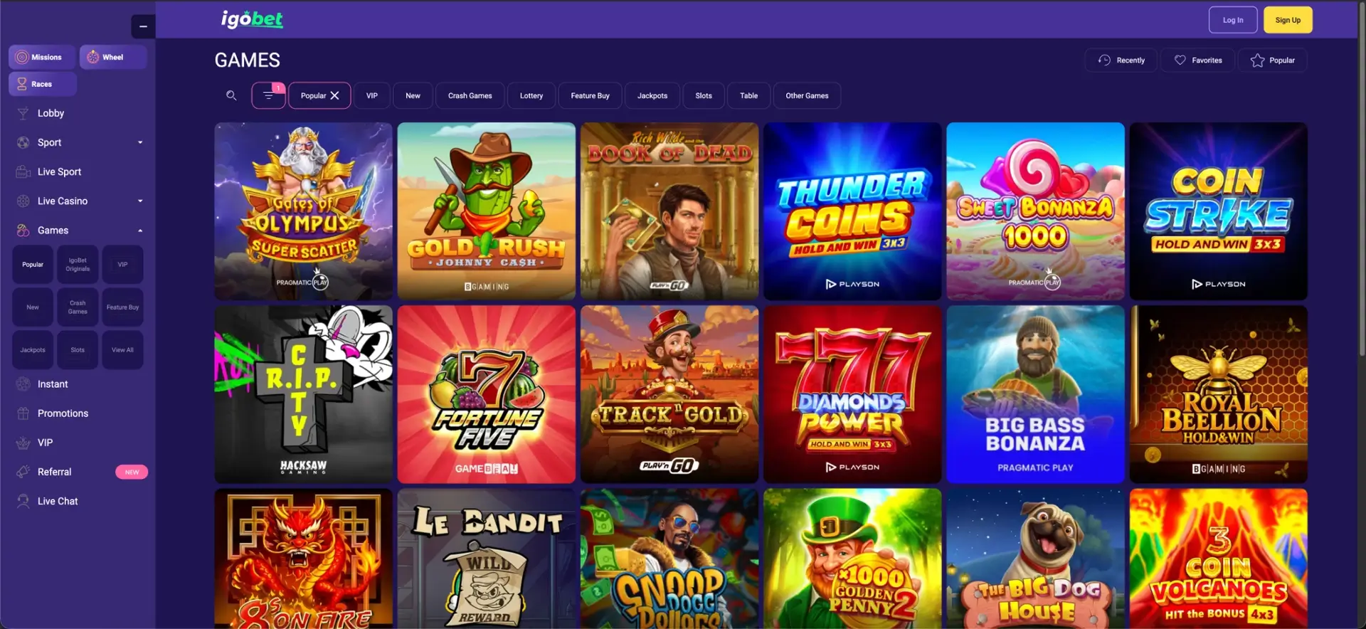 Spellen in de IgoBet lobby