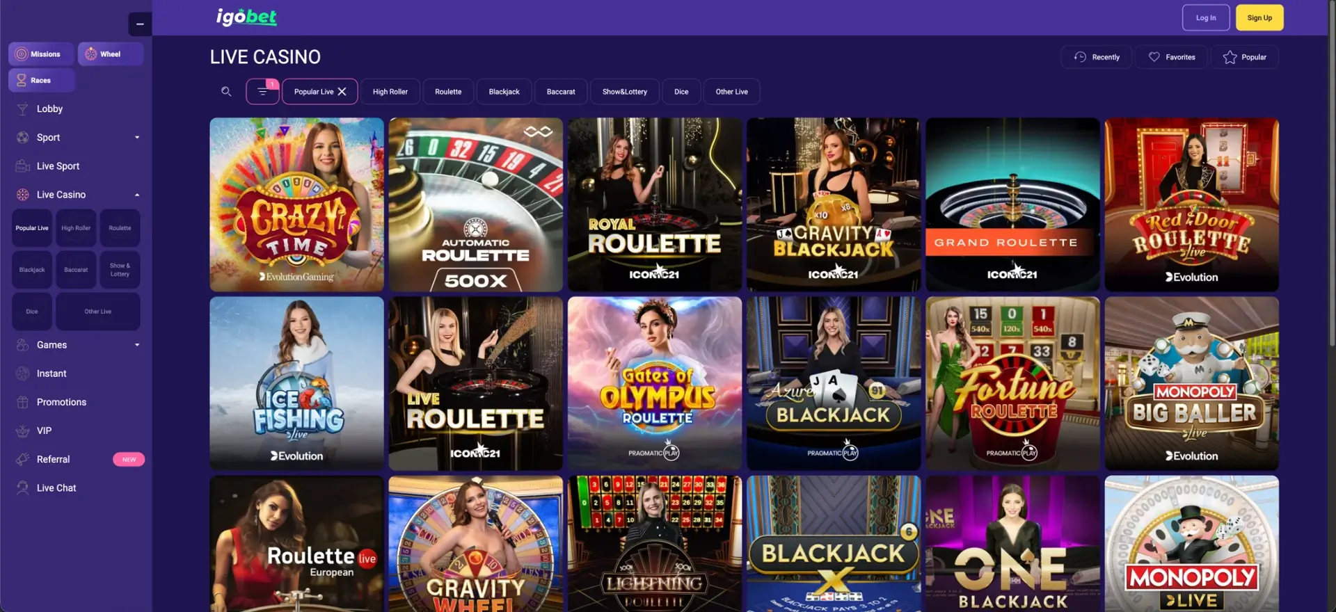 Live casino van IgoBet