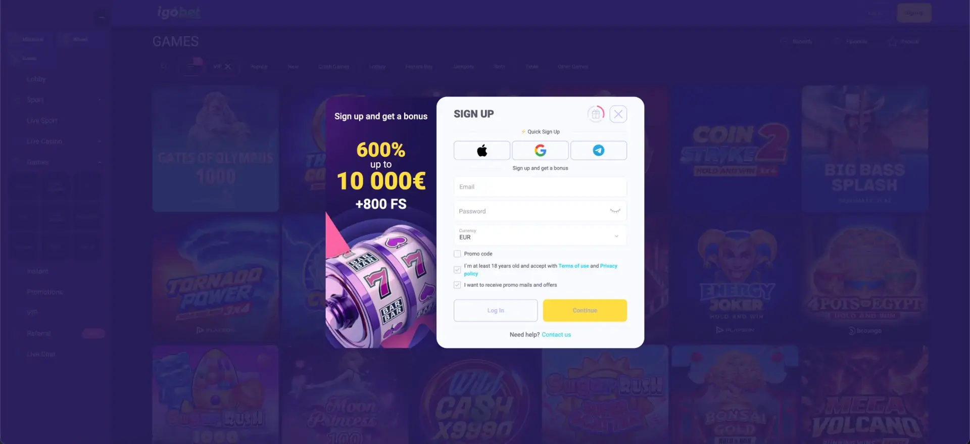 Registratieformulier van IgoBet